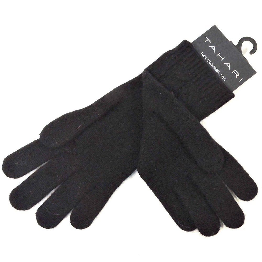 TAHARI ⚜ WOMEN'S BLACK 100% CASHMERE WINTER GLOVES